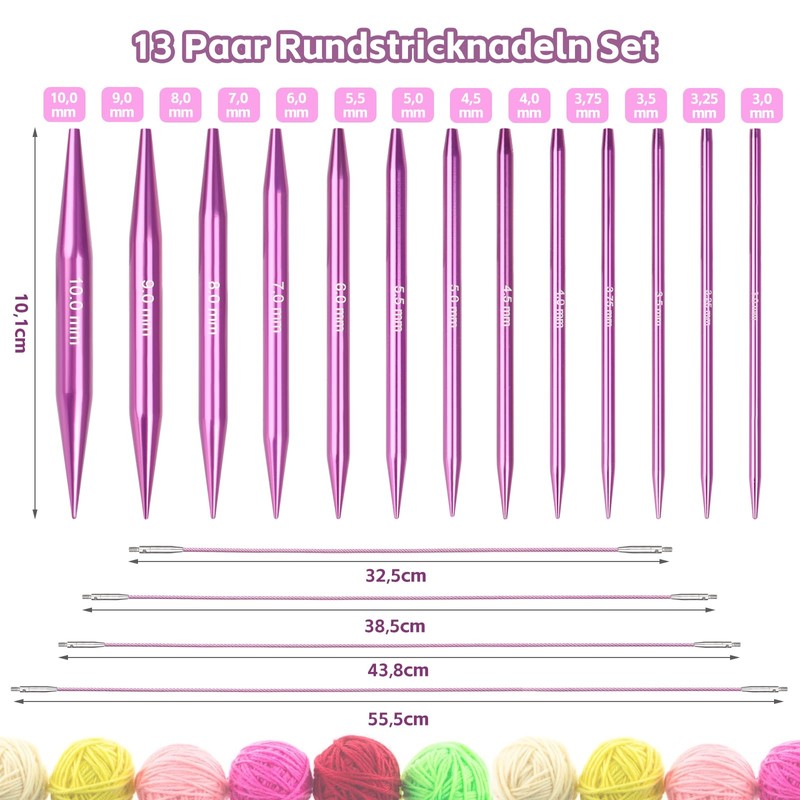 Coopay Interchangeable Circular Knitting Needles Set, 3.0-10 mm Knitting Needle