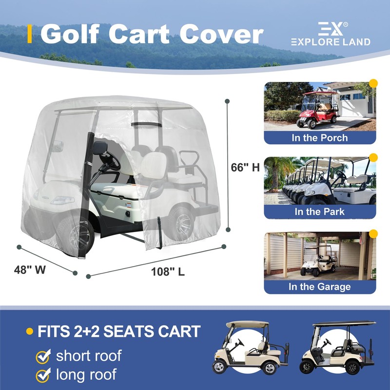 Explore Land 600D Waterproof Golf Cart Cover Universal Fits for