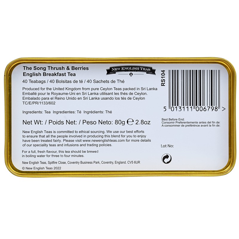 New English Teas Song Thrush and Berries Tea Tin with