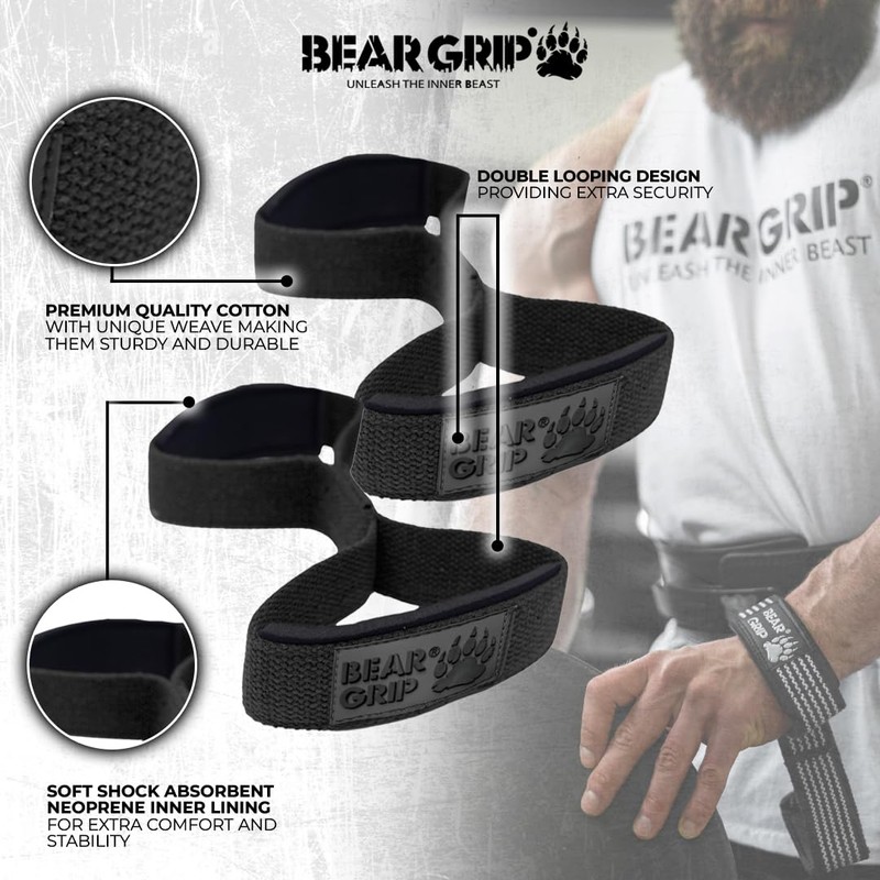BEAR GRIP - High Quality Figure-8 Weight Lifting Straps (Sold