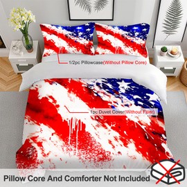 Yopiiefa American Flag Bedding Set 3 Pieces Soft Comforter Cover Twin Size with 2 Pillowcases 1 Duvet Cover for Men Women Bedroom