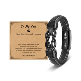 YELUWA Son Bracelet from Mum, Son Gifts To My Son Bracelet Mother and Son Bracelet Engraved Love My Son Leather Bracelet, Teen Boy Gifts 13th-21st Birthday Gifts Christmas Gifts for Son Him 20.5cm