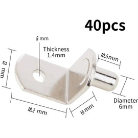 Maexxna 40pcs Shelf Support Pegs, L-Shaped Metal Cabinet Shelf Clips, Nickel Plated Cabinet Closet Shelf Pins with Hole 6mm(1/4 Inch) for Kitchen Bookcase Shelf Furniture Support