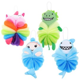 Esponjas Baño Niños Piezas Pelotas Exfoliantes Dibujos Animados Malla Resistente Limpieza Corporal Burbujas Suaves Bebés