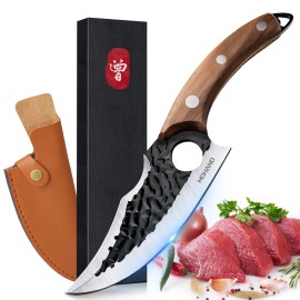 Forged Butcher Knife Boning Knife Viking Knives Sharp Meat Cleaver with Sheath for Outdoor Camping BBQcolor: Brown, kitchen knife size: 11inch