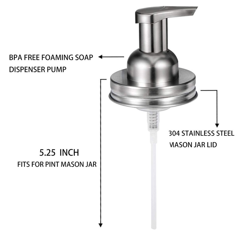 Amolliar Mason Jar Foaming Soap Dispenser Pump Lids, Rustproof Stainless