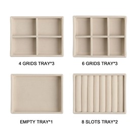 Frebeauty Small Jewellery Tray Set, Stackable Velvet Jewellery Organiser Tray, Mini Jewellery Drawer Organiser, Inch, Earring Organiser for Women Girls (Set 9, Beige)