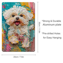 Funny Dog Wall Painting Little White Dog Poster Abstract Pet Metal Sign Animal Artwork Simple Modern Home Decor For Living Room Kids Bedroom Durable Aluminum 8x12 Inch