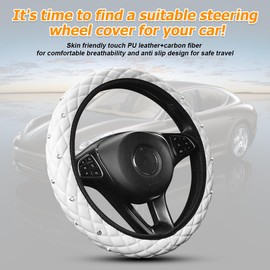 HZEL Bling Elastic Car Steering Wheel Covers, Leather Anti Slip Vehicle Steering Wheel Protector with Crystal Rhinestones, Diamond Auto Interior Decor Accessories, Universal Fit (White)