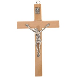 Garneck Wooden Cross Catholic Ornaments Zinc Alloy Statue Original Hardwood Craft Decorative for Christian Homes