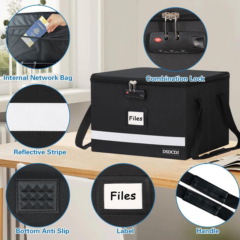 DSDCDJ File Box with Lock - Portable File Organizer Box