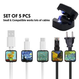 WIRESTER 5 Pack Magnetic Cable Clips, Under Desk Cable Management, Phone Cord Organizer for Nightstand, Adhesive Wire Charger Keeper Holder for Home Office Car Wall Desktop - Van Gogh