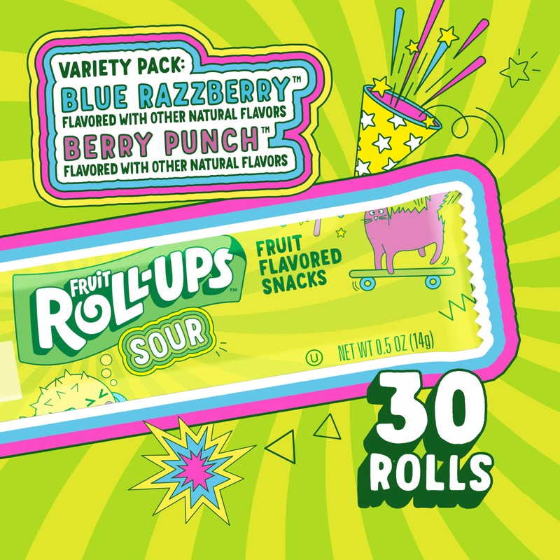 Fruit Roll-Ups Sour Fruit Flavored Snacks, Blue Razzberry & Berry