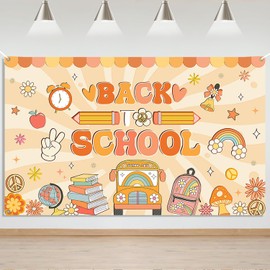 Mocsicka Groovy Back to School Backdrop First Day of School Boho Party Decorations Backdrop Groovy First Day of Kindergarten Welcome Back to School Party Decorations Banner