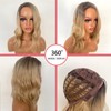 HEPAEA 12 Inch Wavy Wigs Side Parting Ombre Blonde Heat