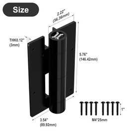 KABMOZ,Heavy Duty Gate Hinges,1 Pair 5-3/4",Durable Aluminum Alloy Material,Garage Self Closing Door Fence Hardware Partne,with Lnstallation Screws,Black. (1 Pair 1.2LB, 1)