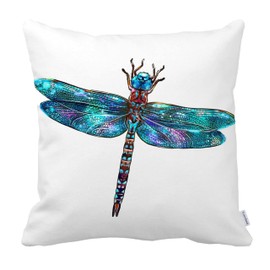 Leaveland Colorful Dragonfly 18x18 Inch Throw Pillow Cover Blue Teal Turquoise Watercolor Decorative Soft Square Cushion Case Spring Summer Animal Home Decor Couch Sofa Standard Size Accent Pillowcase