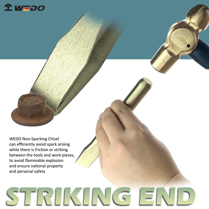 WEDO Non-Sparking Cold Chisel,Aluminum Bronze Flat Chisel,Blade 24mm,Wood Chisel,Length 250mm,DIN