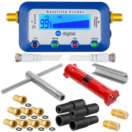 HB-Digital XXL SAT Installation Set: Digital Satellite Finder with Display + Stripper + Mounting Key + Screw-On Aid + 8x Gold-Plated F-Connector + 2x Connectors + 4x Rubber Grommet Weather Protection