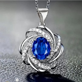 Fashion Jewelry BLUE WHITE INFINITY CELESTIAL CZ Pendant on 22" 925 Plated Silver Necklace Women