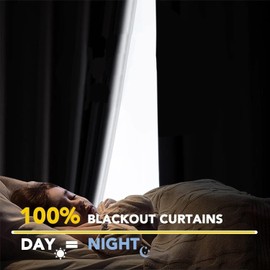 100% Blackout Shield Full Blackout Curtains for Bedroom 63 inch Length 2 Panels Set, Clip Rings/Rod Pocket Faux Linen Black Out Curtains for Living Room, Thermal Insulated, 50Wx63L, Butter Cream