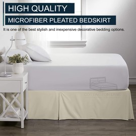 Luxury Pleated Bedskirt Queen Size 21 Inch Drop Split Corners - Hotel Luxury 1800 Ultra-Soft Tailored Drop Box Pleated Styling Dust Ruffled - Ivory Pleated Bed Skirt - Easy Fit Bed Skirt