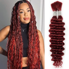 Burgundy Human Hair Braiding Hair - 24 Inch Boho Braids, 100g Wine Red Deep Wave, 2 Bundles For Micro & Bohemian Braids