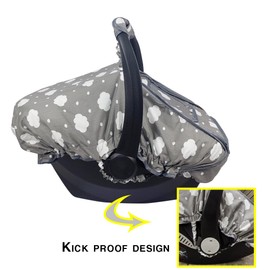Carseat Cover for Baby, Baby car seat Covers for Infant car seat, Baby Carrier Cover Canopy, Window in Door Open, 2 Layers, Grey Cloud, felxible connection;
