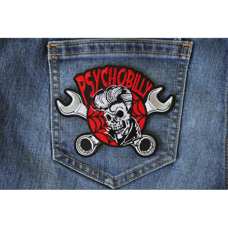 Ivamis Psychobilly Skull and Wrenches Patch - 4.5x3.5 inch -