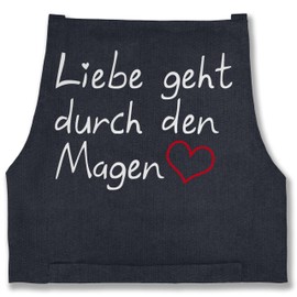 Shirtracer - Apron - Cooking Apron Funny - Love Goes Through the Stomach I Gift Cooking, 6 jeans blue
