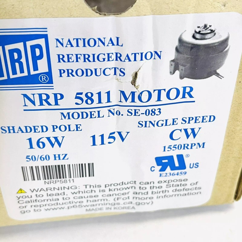 NATIONAL REFRIGERATION PRODUCTS NRP 5811 MOTOR SINGLE SPEED