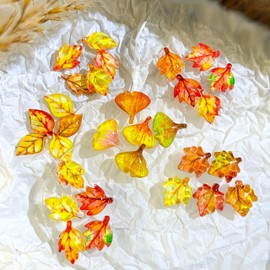 100Pcs Fall Leaf Nail Charms Multi Shape Resin Maple Leaves Nail Art Charms 3D Flat Back Fall Nail Gems Mixed Color Autumn Leaves Nail Supplies Ginkgo Leaf Nail Accessories for Women Nail Jewel Decor