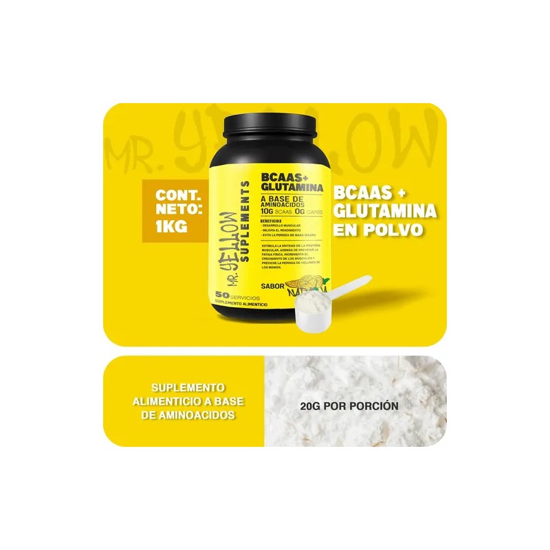 Aminoácidos Bcaas + Glutamina 1kg Mr. Yellow Varios Sabores