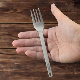 Carimee Pure Titanium Camping Fork, Ultra-Light Eco-Friendly Portable Reusable Flatware for Outdoor Camping Backpacking Hiking Travel Picnic Tableware, 6.3", 0.64oz