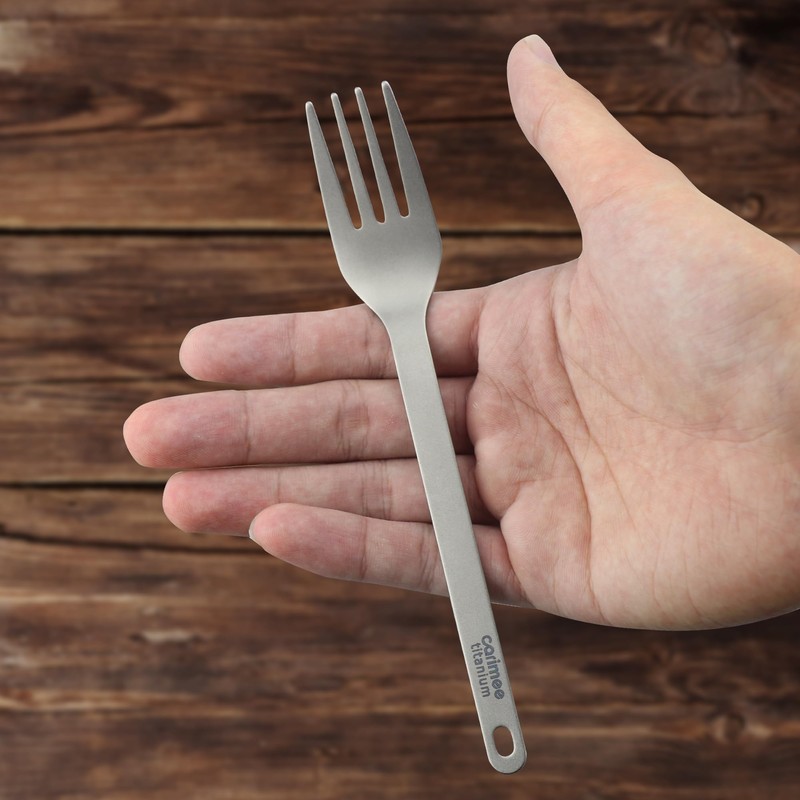 Carimee Pure Titanium Camping Fork, Ultra-Light Eco-Friendly Portable Reusable Flatware