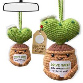 CELSORIX “Life Would SUCC Without You” Crochet Succulent Car Hanging Ornament with 2 Air Freshener Beads – Thank You, Birthday Gifts Emotional Uplifting Décor for Mom, Dad, Friends & Coworkers
