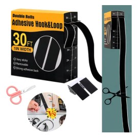 Cinta Adhesiva de Gancho y Lazo para Costura con Caja y Tijeras - 9 Metros, 25mm de Ancho, Fuerte Pegamento, Ideal para Organización de Cables, DIY, Manualidades, Ropa, Proyectos