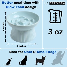 LE SERVETA Ceramic Slow Feeder Cat Bowl, Raised Puzzle Feeder, Anti Vomiting Cat Slow Feeder, Elevated Food Bowl, Whisker Friendly Cat Bowl (Blue)