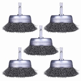 WENORA 5 Pack Wire Cup Brush for Drill, Wire Brush for Drill 1/4 Inch Hex Shank, 0.012 Inch Coarse Carbon Steel- 3 Inch Wire Brush Drill Attachment