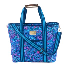 Lilly Pulitzer Blue Picnic and Beach Cooler, Insulated Bag with Adjustable Shoulder Strap and Zipper, Large Soft Cooler for Groceries or Travel, Shells N Bells