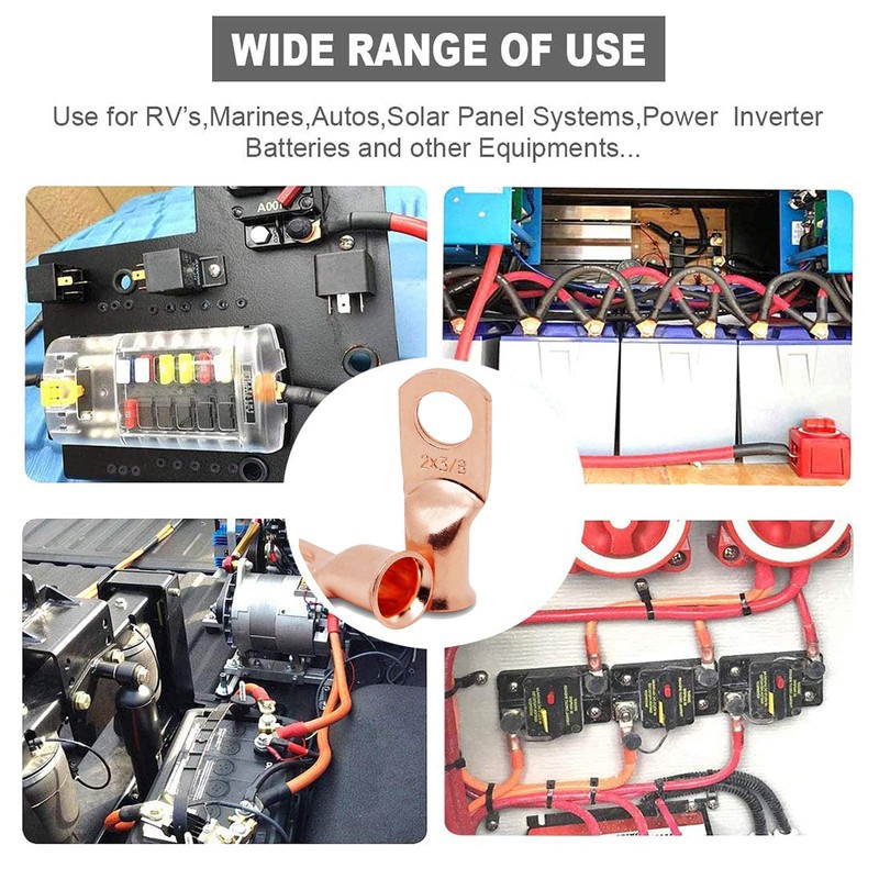 TKDMR 10pcs 2/0 AWG-3/8 Battery Lugs,Heavy Duty Wire Lugs,Ring Terminals,Battery