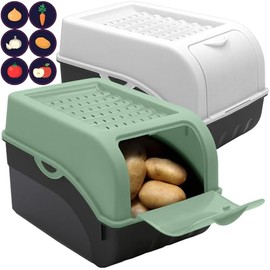 ARTECSIS Potato Storage Box, Sage Green + White, Set of 2, Vegetable Box, Potato Box with Lid for Approx. 4 kg Potatoes + 6 Stickers with Vegetables