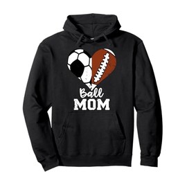 Ball Mom Heart Funny Football Soccer Mom Pullover Hoodie