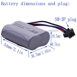 Blomiky SM-3P Plug 7.4V 900mAh Li-ion Rechargeable Battery and Charger Cable Suitable for G03082R Amphibous RC Cars / C82 Battery