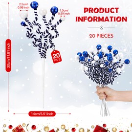 Zeyune 20 Pcs Christmas Tree Decoration Sequins Ball Curly Pick Christmas Glitter Berries Spiral Stem Christmas Tree Ornaments Topper Star Home Office Party Decorations Gifts(Blue and White)