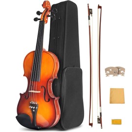 4/4 Violin for Beginners, Acoustic Full Size Violin Starter Kit for Student, Natural Varnish Stringed Musical Instrument with Case, Bow, Rosin, Bridge, Extra Strings