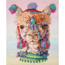 Trimits Printed Cross Stitch Kits - Printed Embroidery Needlecraft for Adults Beginners Kids, Christmas, Gifts, Wall Art (Frame Not Included), 11 Count Aida, Alpaca
