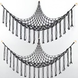 Pack of 2 Cuddly Toy Storage Net, Corner Children's Room Hanging Toy Organiser, Macrame Stuffed Toy Hammock for Cuddly Toys Teddy (Black)