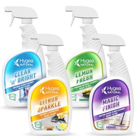 Hygea Natural Cleaning Supplies Kit All Purpose Cleaners, Citrus Degreaser, Floor and Tile Cleaner, Window, Glass and Mirror Cleaner- No Harsh Chemicals, Family safe - 4 Pack 24 oz Sprays