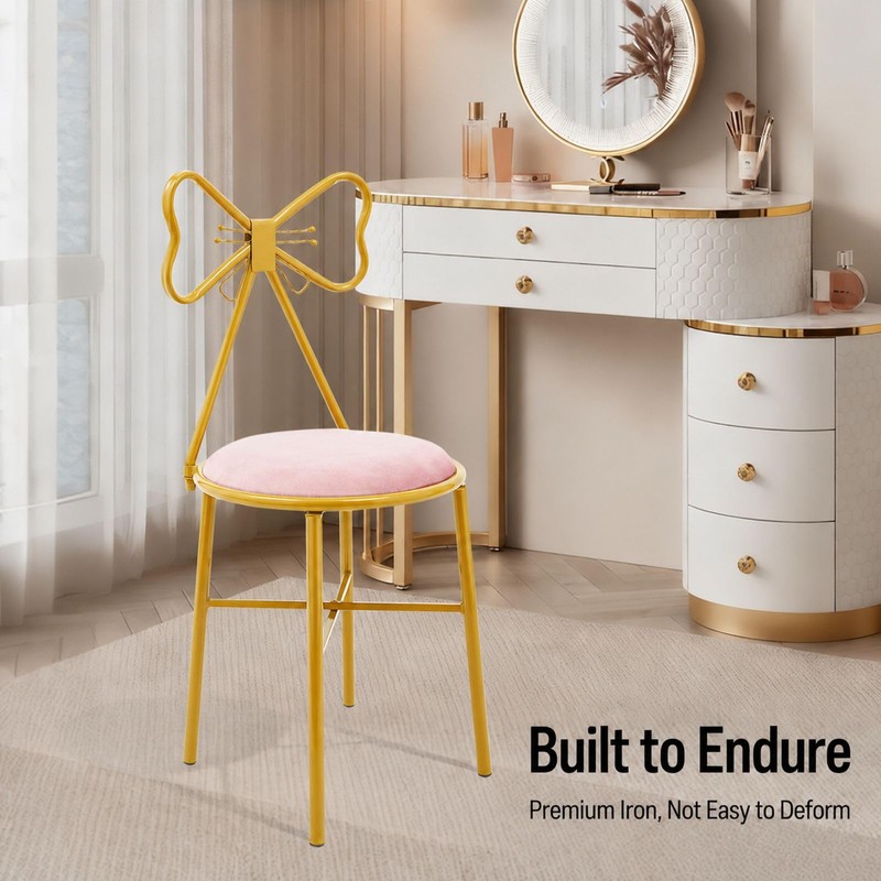 Modern Vanity Chair Stool, Cute Butterfly Shaped Backrest Makeup Chair